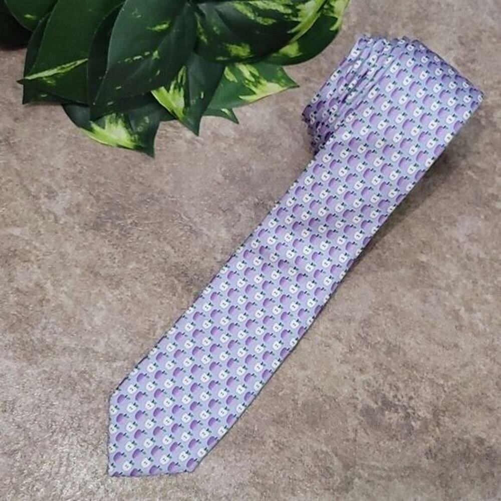 Barberini men's slim purple apple print 100% silk necktie